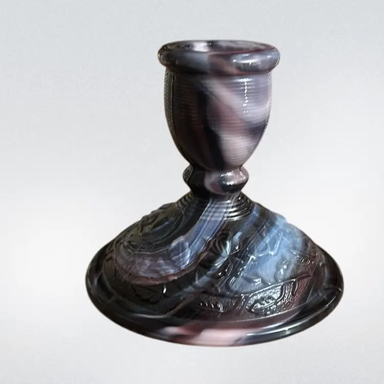 G- Imperial Shiny Purple Slag Glass Candle Stick Holder