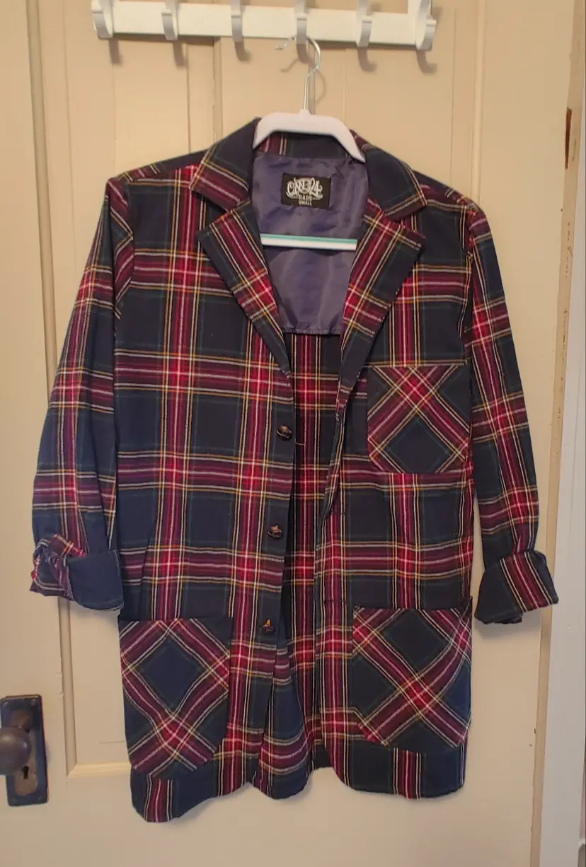 Jacket- Brand: One24 Rags. Size Small. Navy plaid jacket. 100% cotton. No callouts.