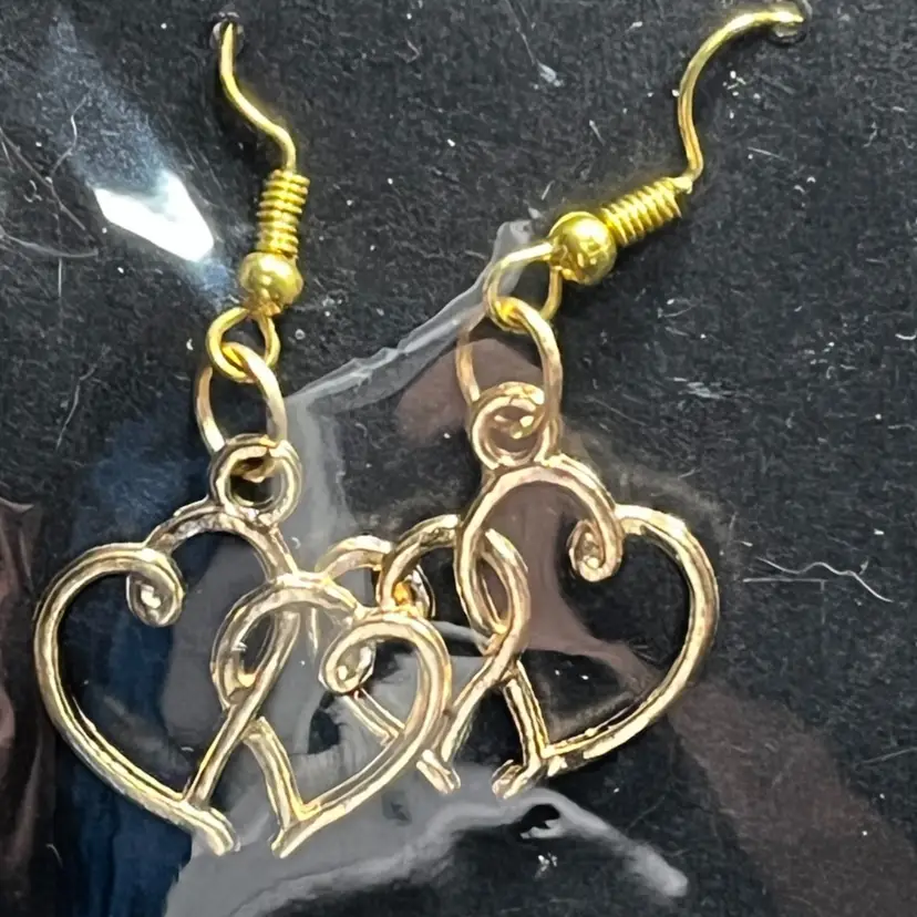 Gold Tone Double Heart Earrings Made By Me