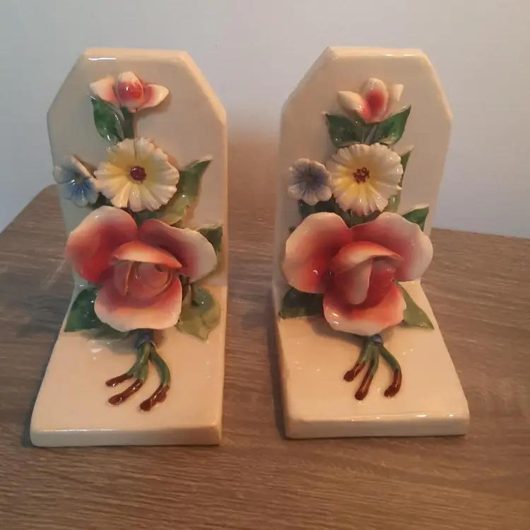 Vintage Capodimonte Italian Floral Porcelain Bookends