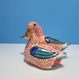 vintage ceramic orange patterned pair of ducks figure country farm decor
