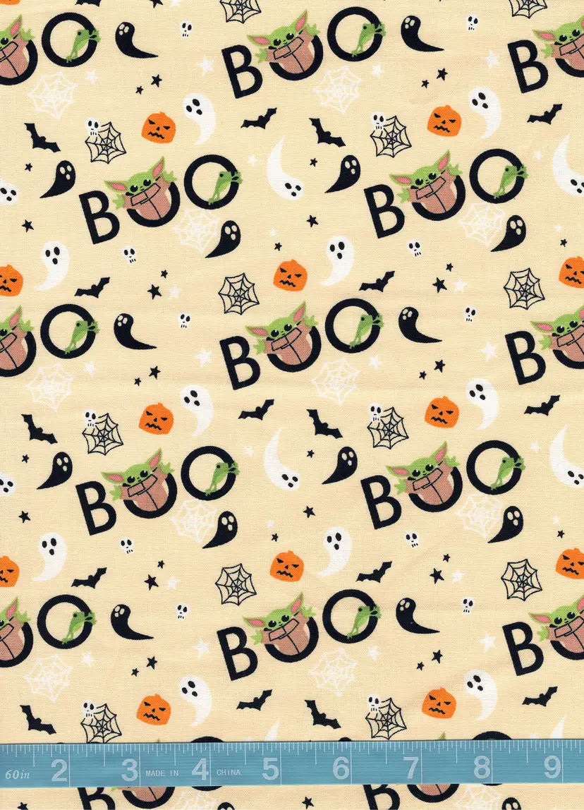 Halloween Star Wars Mandalorian Grogu "BOO" Quilt Cotton Fabric by the Yard – Baby Yoda Halloween Cotton Fabric – Licensed Star Wars Fabric for Quilts, Crafts & Kids Sewing Projects