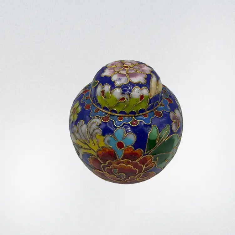 Stunning Chinese Cloisonné Mini Floral Ginger Jar, 3”