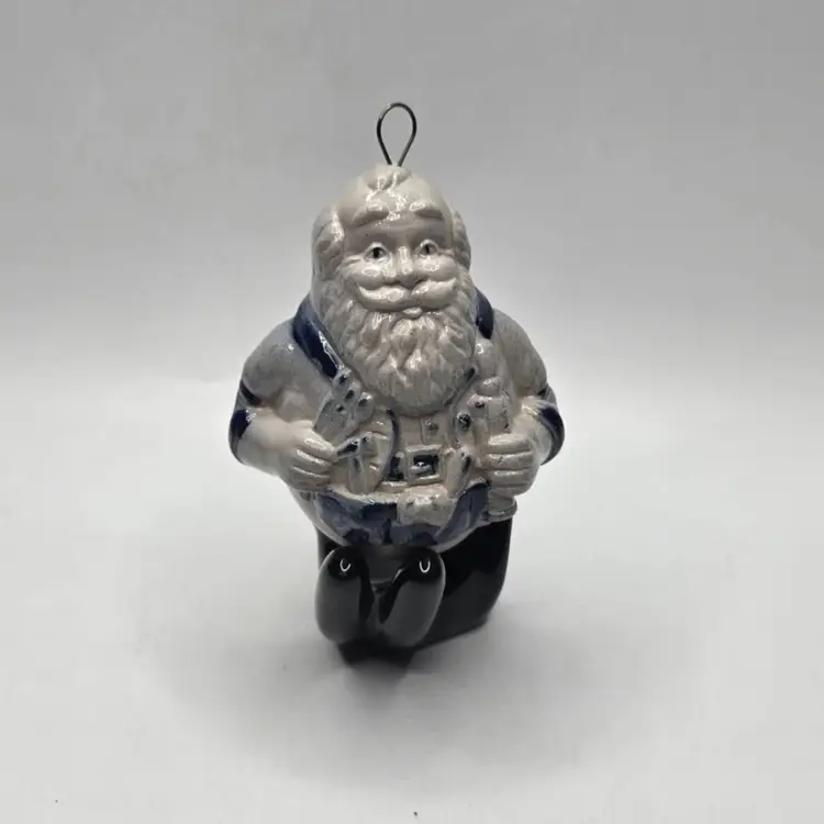 Vintage Eldreth Santa/Paintbrushes Ornament Salt Glazed Pottery Christmas 3.75"H