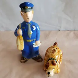 Fitz and Floyd OCI Mail Carrier Dog Salt & Pepper Shaker Set.  EUC