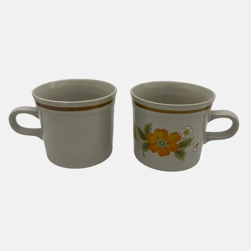 Pair Mikasa Hallkraft Splendrous Coffee Cups Orange White Flowers KA102 Japan 3"