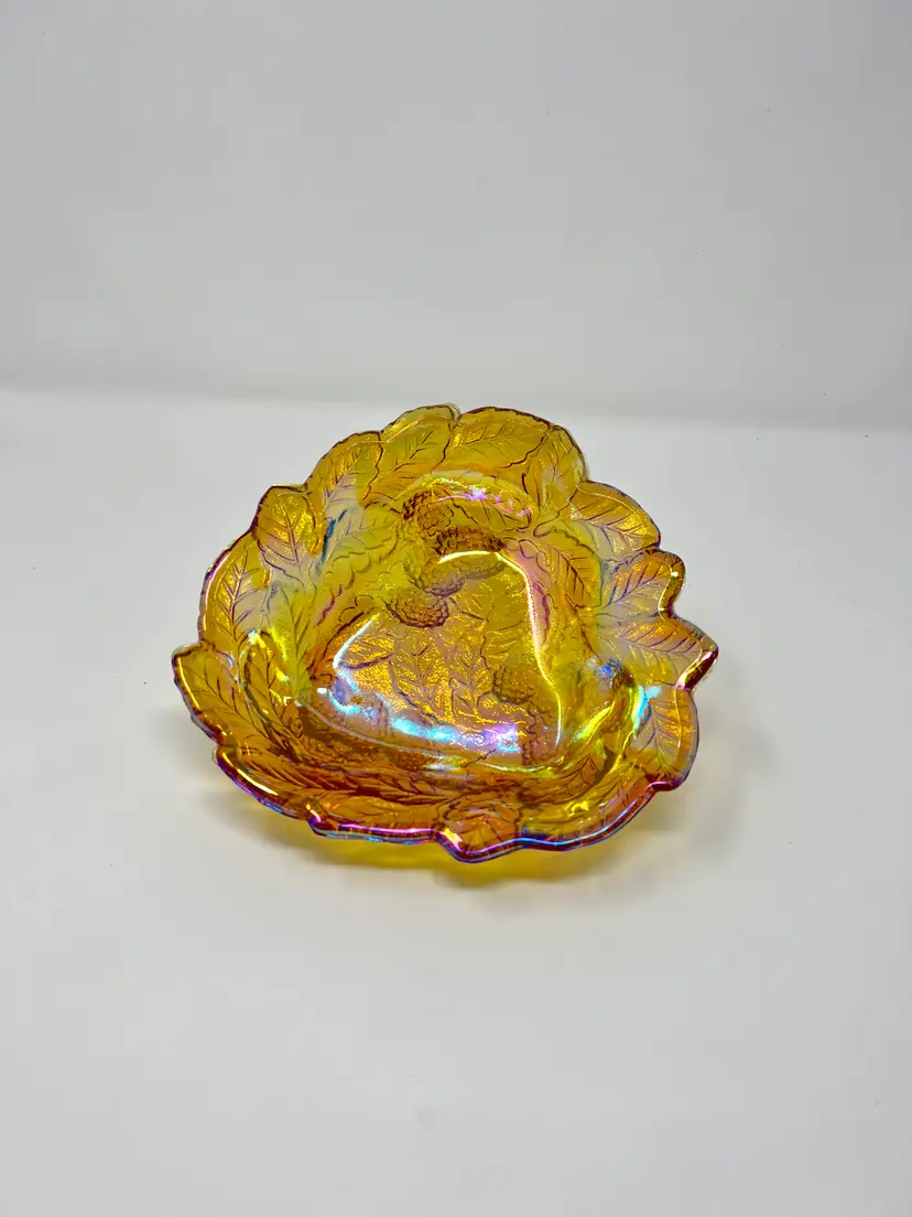 Indiana Glass Loganberry Amber Iridescent Triangle Candy Dish 1970s (0116-24)