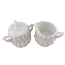 Vintage Fenton Tear Drop Sugar Creamer Set Milk Glass 1950s