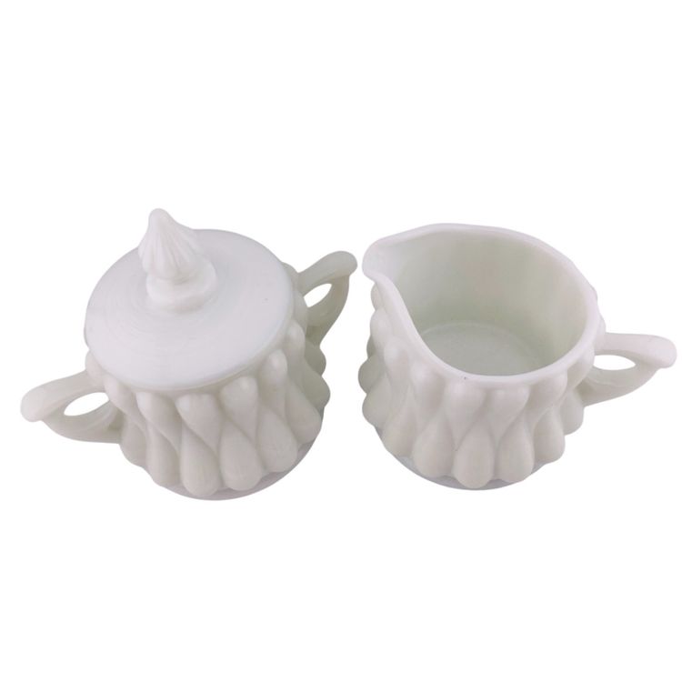 Vintage Fenton Tear Drop Sugar Creamer Set Milk Glass 1950s