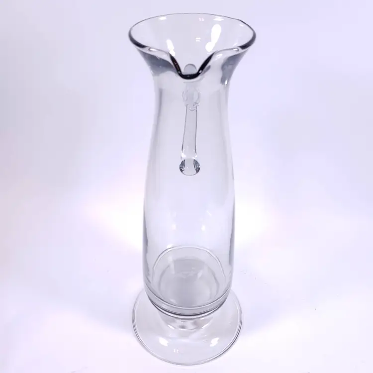 Art Deco Elegant Hand Blown Clear Glass Applied Handle Footed Carafe Jug PITCHER