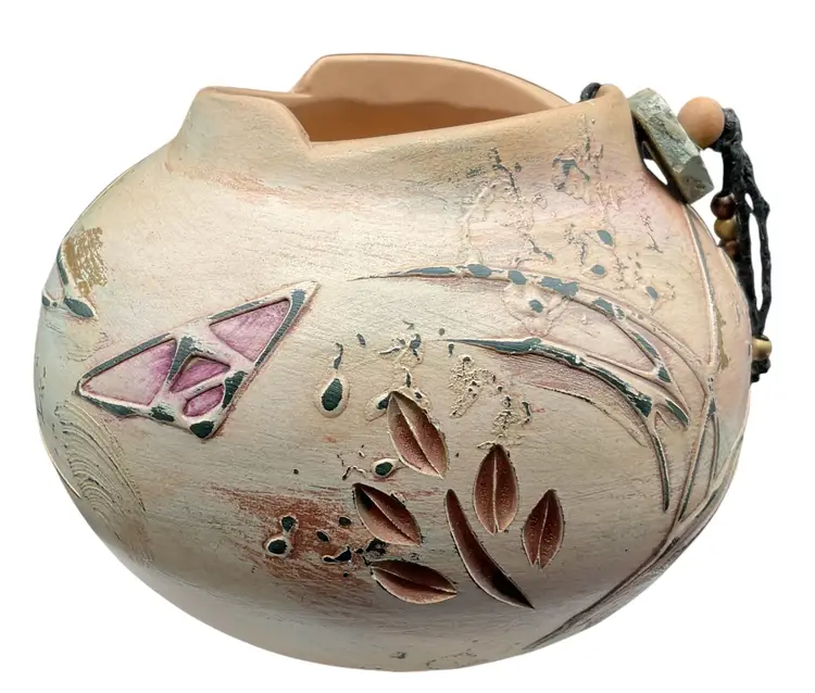 Steven Kaye Handcrafted Ceramic Vase Abstract Design Beaded Accent Sign Numbered