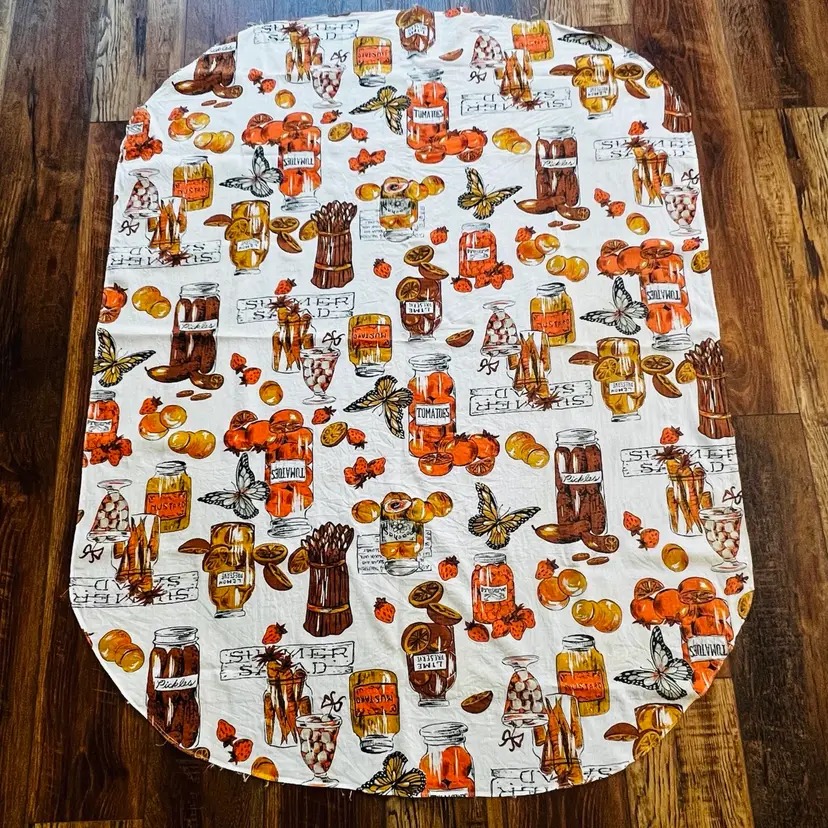 Vintage Tablecloth  43” x 56” Fruit Brown Yellow Orange Vegetables Light Weight 
