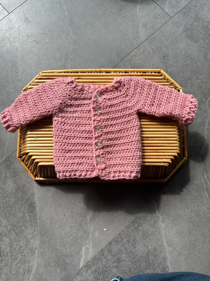 #17 Handmade Crocheted Pink Baby Cardigan Sweater