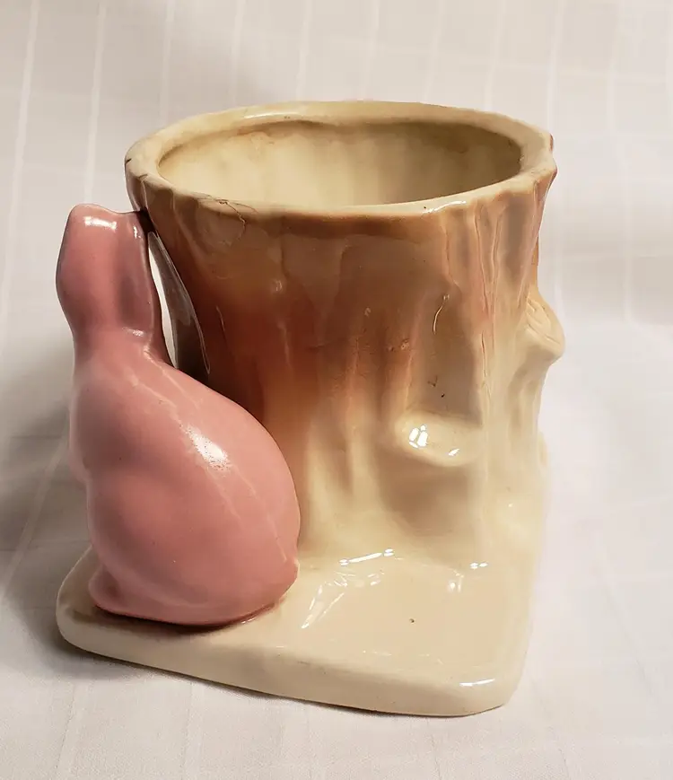 Vtg. Ceramic Rabbit Planter, Easter and Spring Decor, Unmarked, 3.5" tall x 4.75"