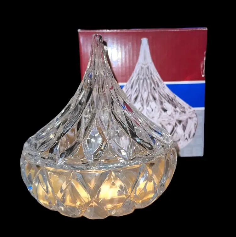VTG Godinger Crystal Famous Hersheys Kiss Crystal Candy Dish Original Box
