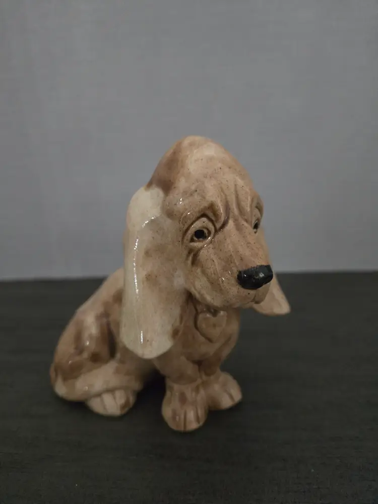 Studio Pottery Bassett Hound Dog, signed by artist