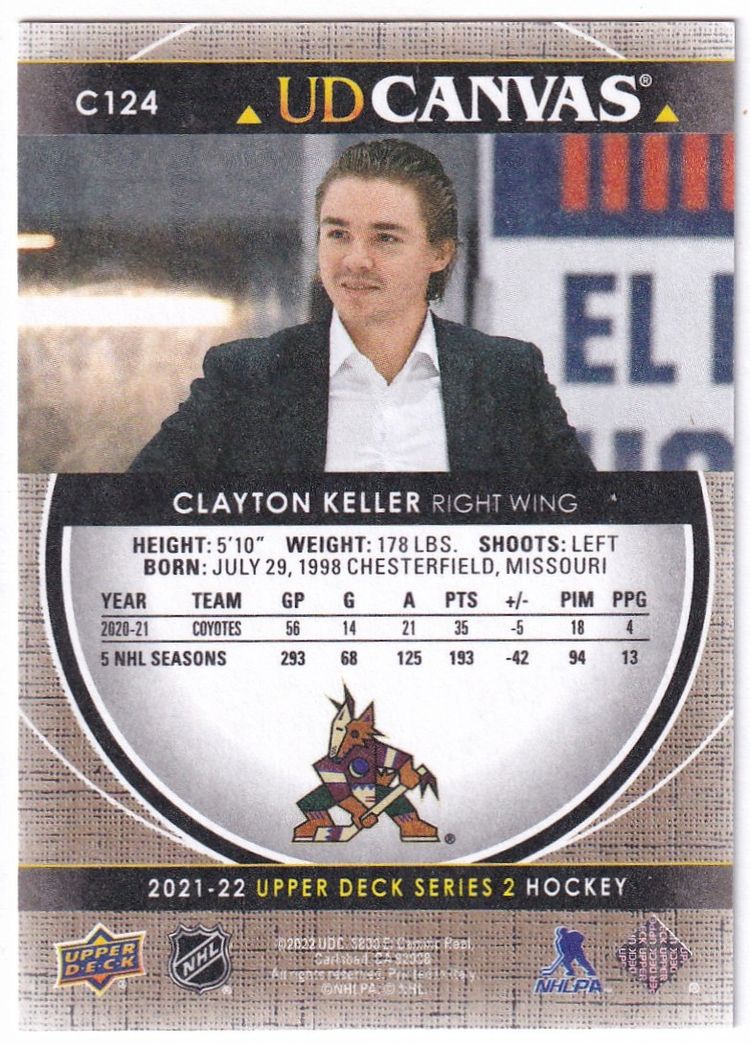 2021-22 Upper Deck Canvas #C124 Clayton Keller Arizona Coyotes Hockey Card
