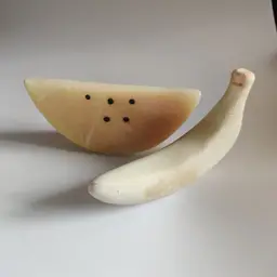 Alabaster Fruit Paperweight - Set Of 2 - Watermelon Slice And Repaired Banana Paperweight