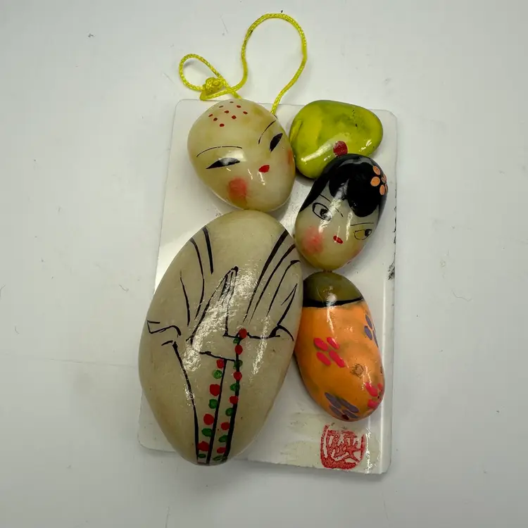 Japanese Kokeshi Rock Art Wall Hanging.