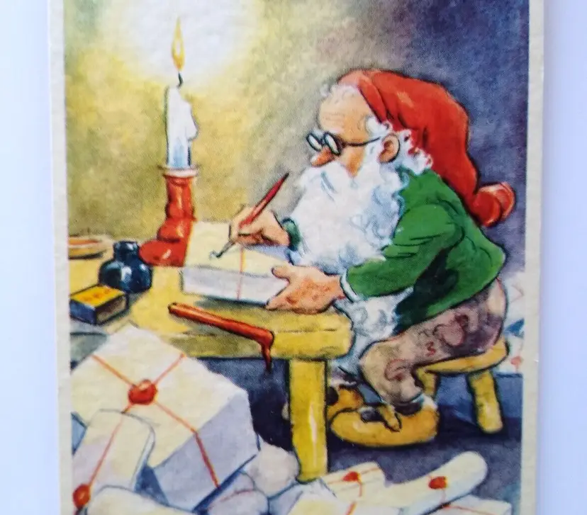 Christmas Gnome Dwarf Candle Gift Postcard Fantasy Oscar Wikilundi God Jul Ultra