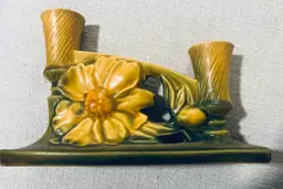 Roseville Pottery 1153 Peony Sunflower Candle Holder Ex Condition