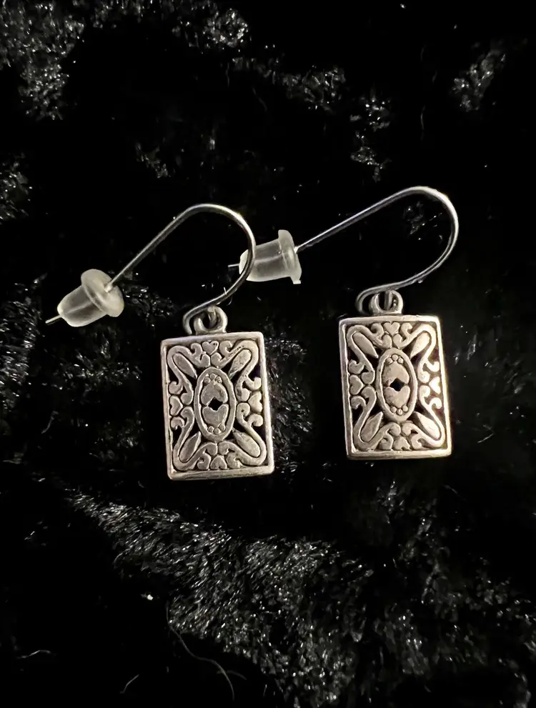Retired “Premier Designs” Ornate Silver-Plated Earrings (Stamped)