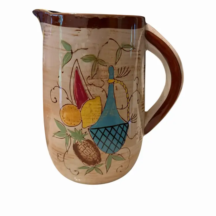 Vintage Nasco Del Coronda Japan Hand Painted Pitcher and 6 Cups