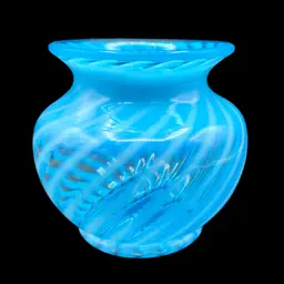#161A Fenton Vintage Ice Blue Opalescent Optic Swirl Glass Bowl Vase