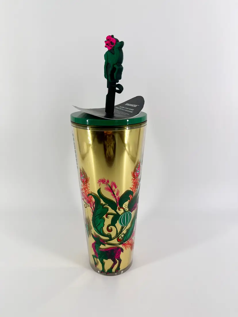 NWT Starbucks 2024 Christmas Holiday Reindeer 24oz Cold Cup Tumbler With Topper