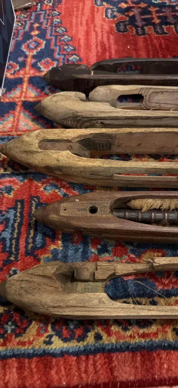 Set of 5 Vintage Wooden Weaving Loom Shuttles