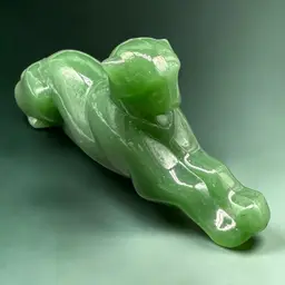 1980s Heisey Imperial Glass Jade Green Panther Tiger Cat Paperweight Figurine