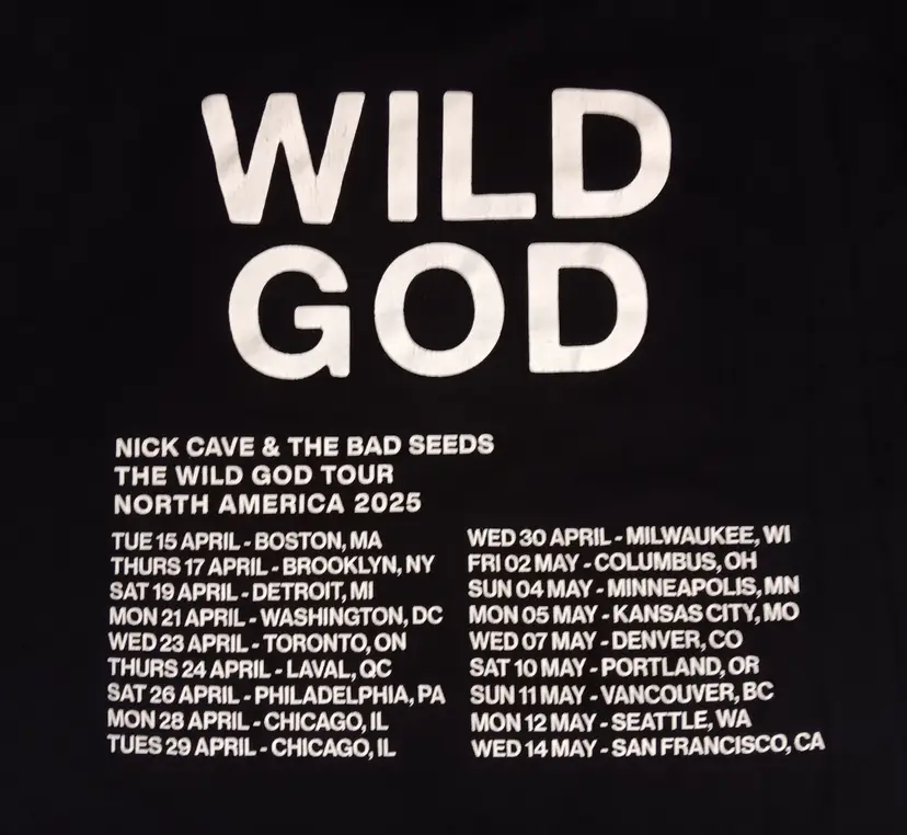 Nick Cave And The Bad Seeds ‘Wild God’ N. America 2025 Tour Large Official New
