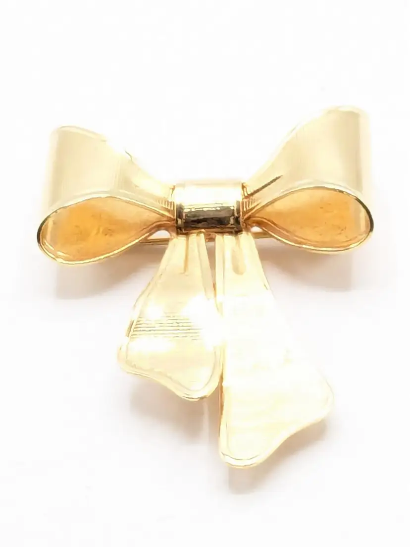 Vintage Avon Gold Tone Bow Brooch Pin Pendant
