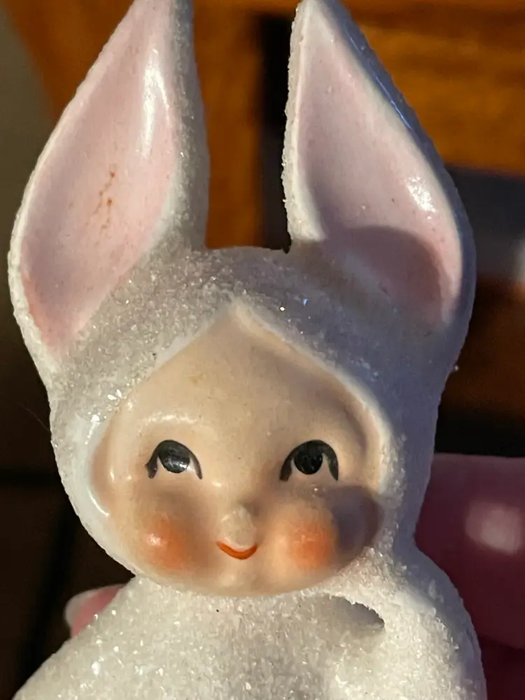 Vintage Lefton Sugared Pixie Baby Bunny Easter 3” high