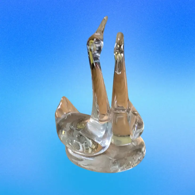 05. Art Glass Swans Sculpture, Contemporary Modern Blown Glass Figurine