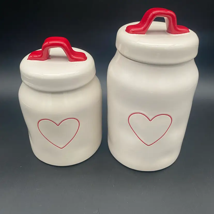Heart Themed White & Red Canister Pair - Rae Dunn Artisan Collection by Magenta