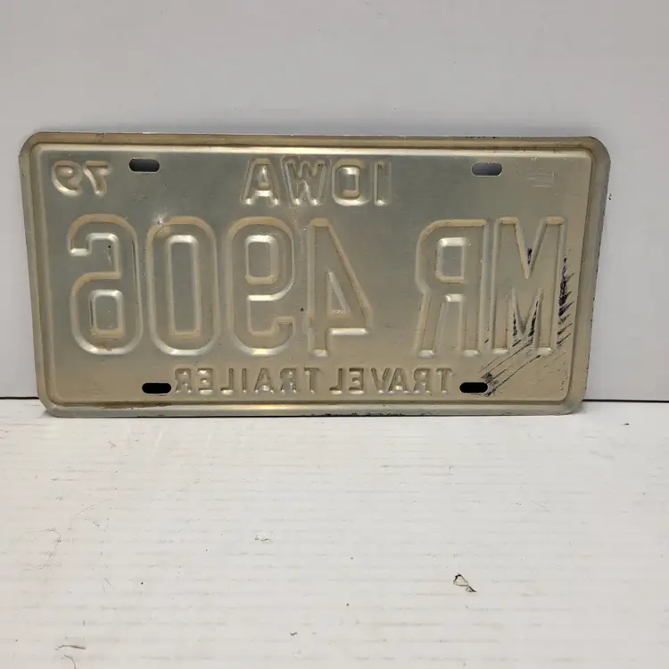Vintage 1979 Iowa License Plate Travel Trailer MR 4906 Green White 1983 Sticker