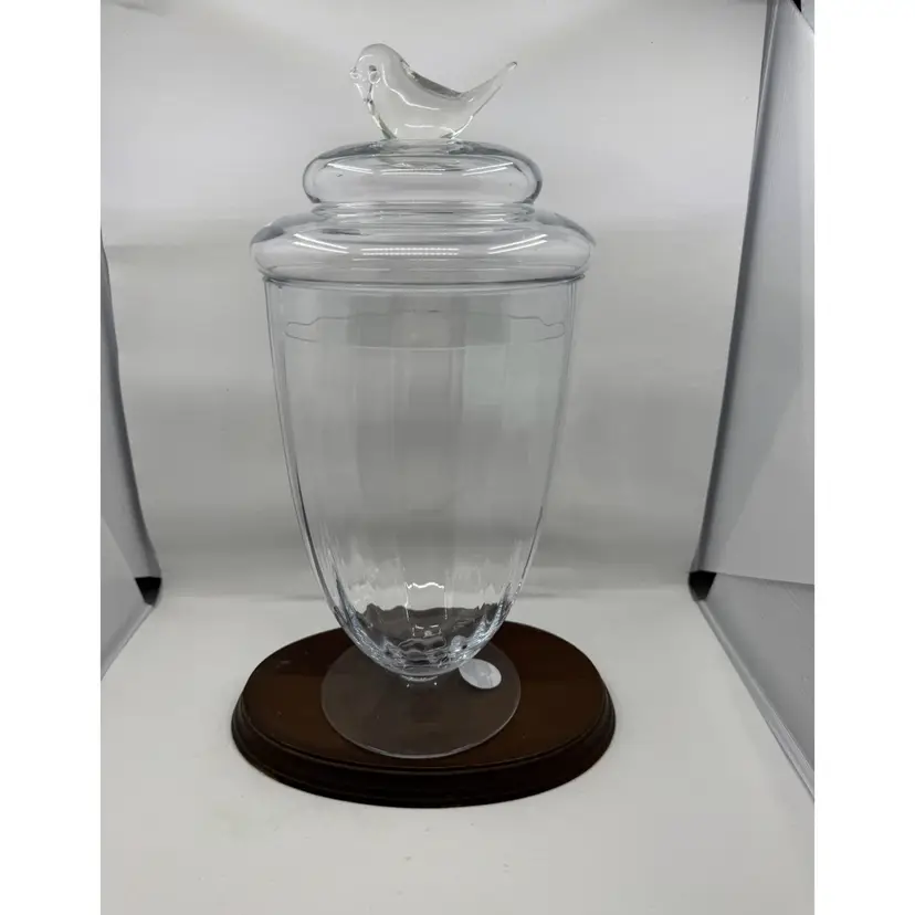 12” Clear Glass Vessel With Lid And Bird Finial