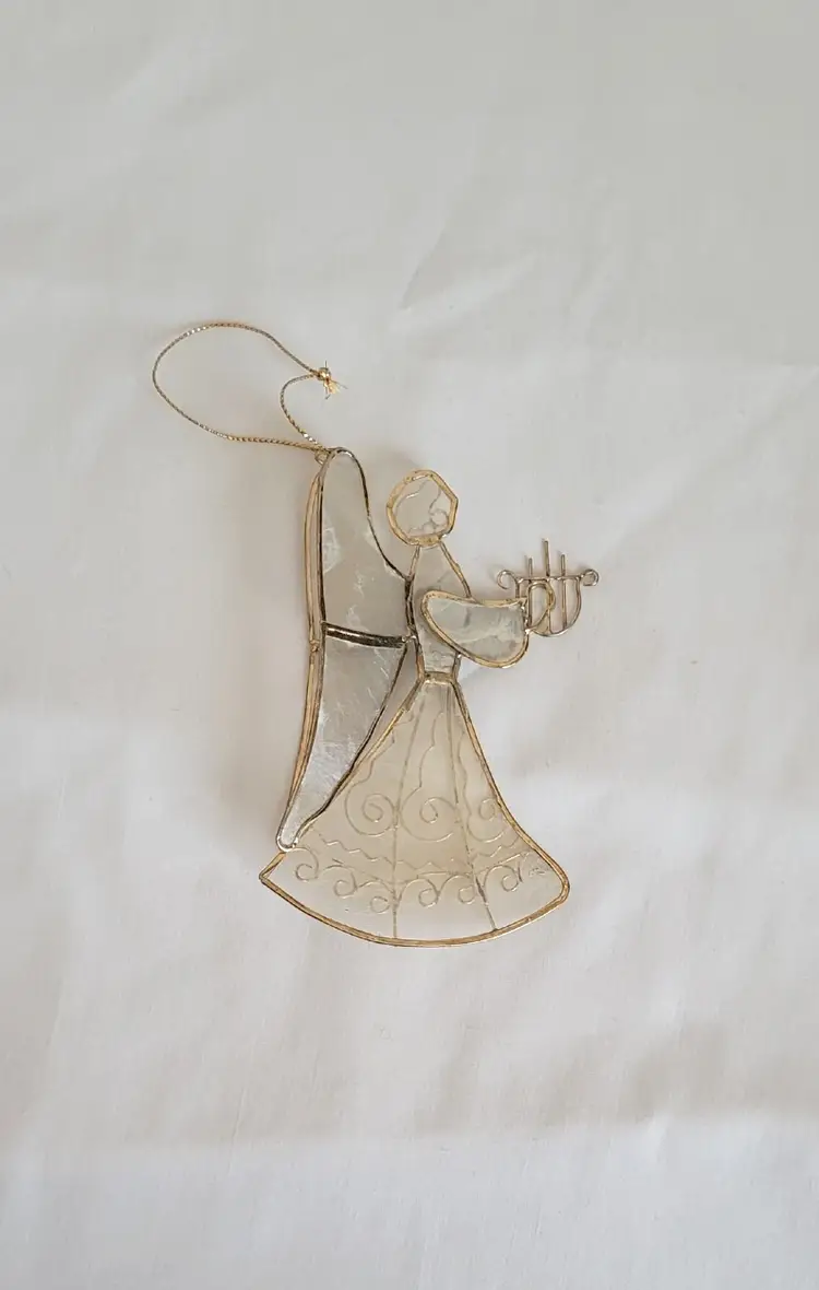 Ornament Handmade Plastic and Metal Angel With Musical Instrument