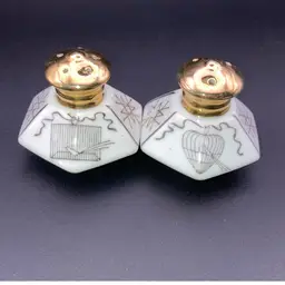 Vintage Miniature Caged Birds Salt And Pepper Shakers Set! Made in Japan! 2" tall 2” Wide! Minimal Gold Wear Due To Age!