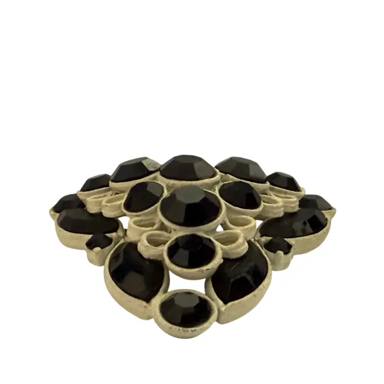 Vintage White Metal With Black Faceted Rhinestones 2” Brooch/pendant