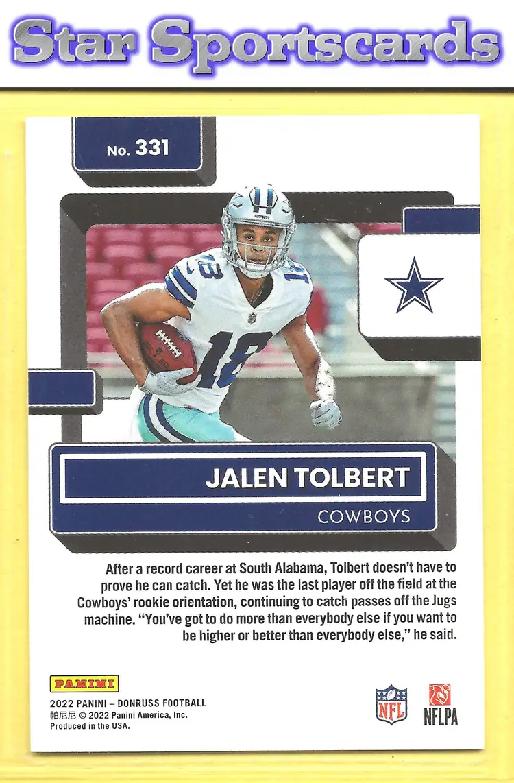 2022 Donruss #331 Jalen Tolbert RC Dallas Cowboys