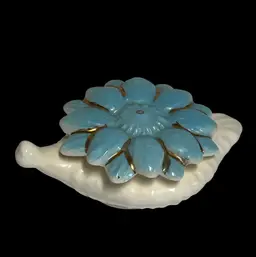 Blue Flower Lidded Trinket Dish 4.5” Long 3.24” Wide