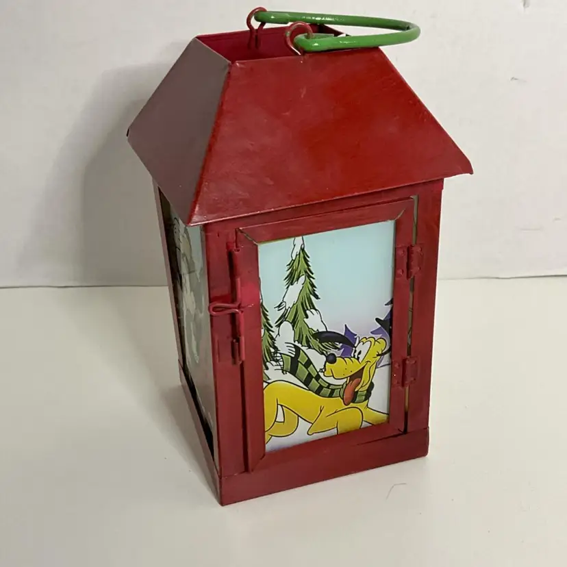 Vintage Walt Disney World Mickey, Pluto, Minnie, Tree Farm Metal Lantern Christmas