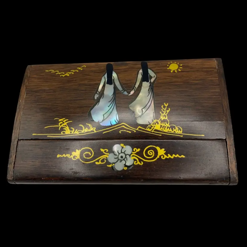 Beautiful Wood And Inlay Business Card Holder! 4”x2 1/2”!