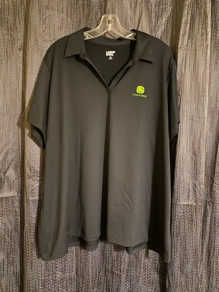 Lands' End Women's Size 3X Black John Deere Short Sleeve Polo Shirt