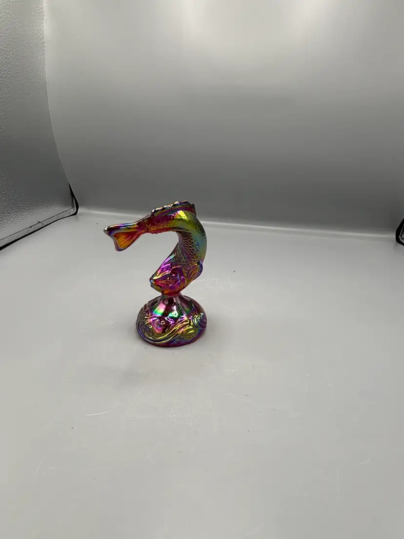 Fenton Amethyst Iridescent Carnival glass jumping trout figure