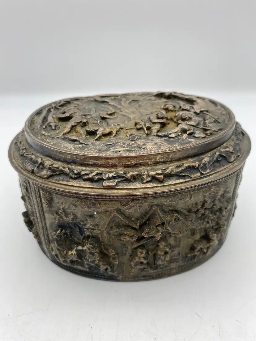 Antique Repousse Design #3462 Barbour International Silver Co Oval Box