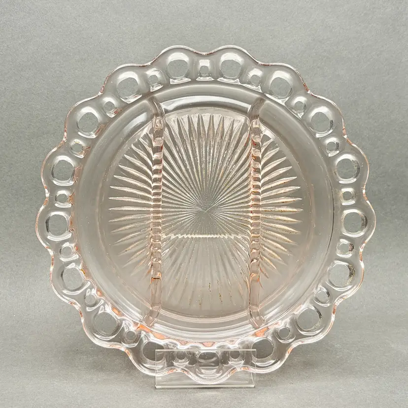 Vintage Pink Anchor Hocking Depression Glass “Old Colony” 3 Part Divided Relish Dish Platter