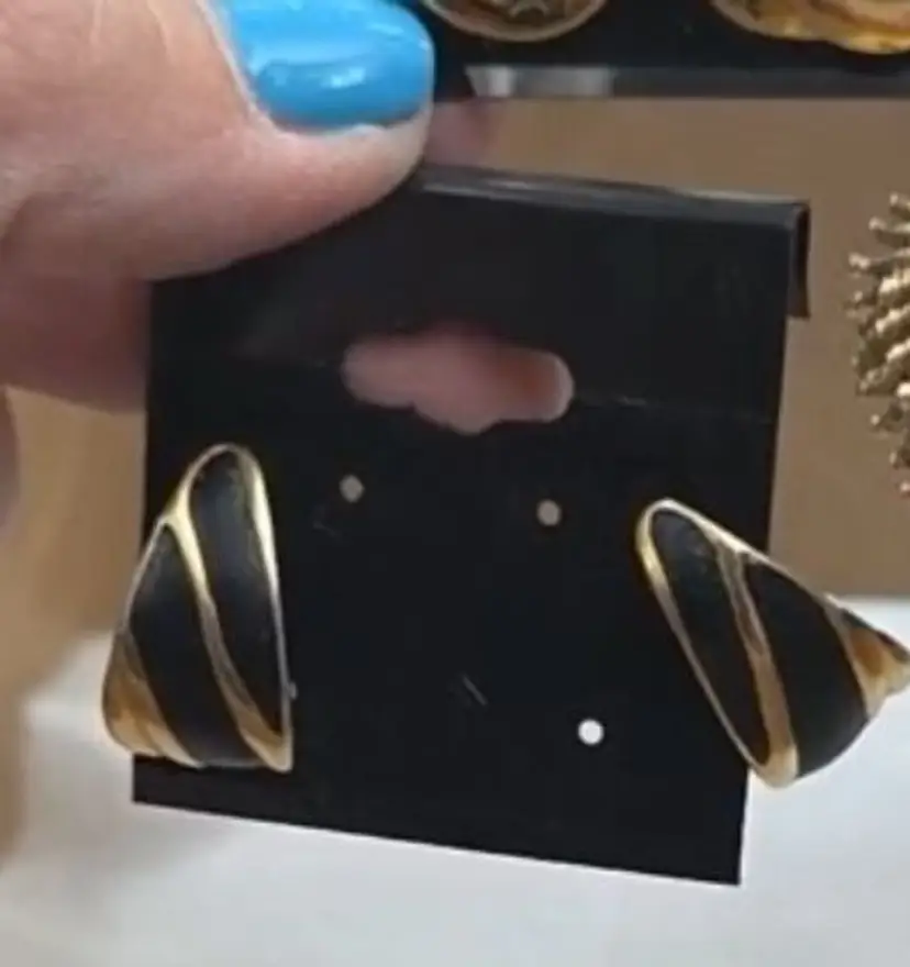Black Enamel & Gold-Tone Monet Earrings